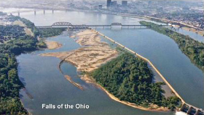 Aerial view of the Falls of the Ohio